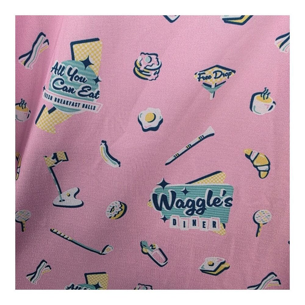 Waggle Mens M Pink Novelty Print Diner Polo Shirt - Picture 5 of 10